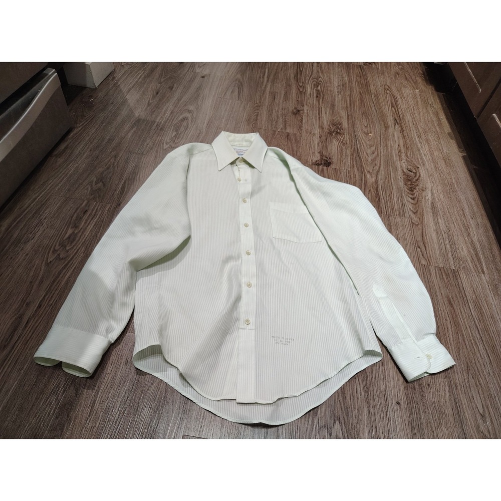 Vintage Sears Perma Prest Button Down Shirt Mens Medium M Light Green Striped